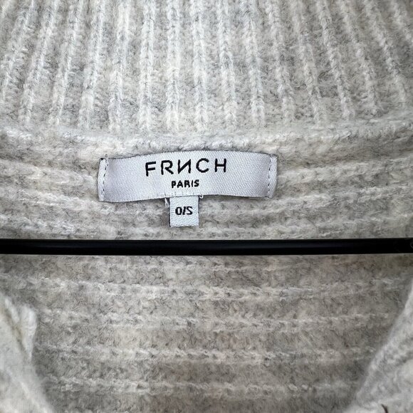 FRNCH Paris Wool Blend Henley Ribbed Gray Tan Wool Blend Sweater O/S - Picture 3 of 5
